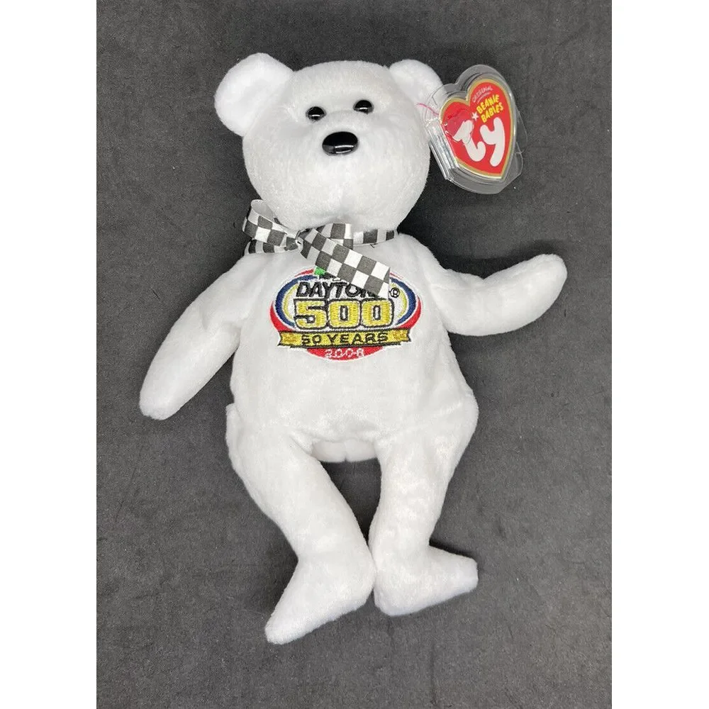 NASCAR Daytona 500 Celebrating 50 Years 2008 White TY Beanie‎ Baby NWMT